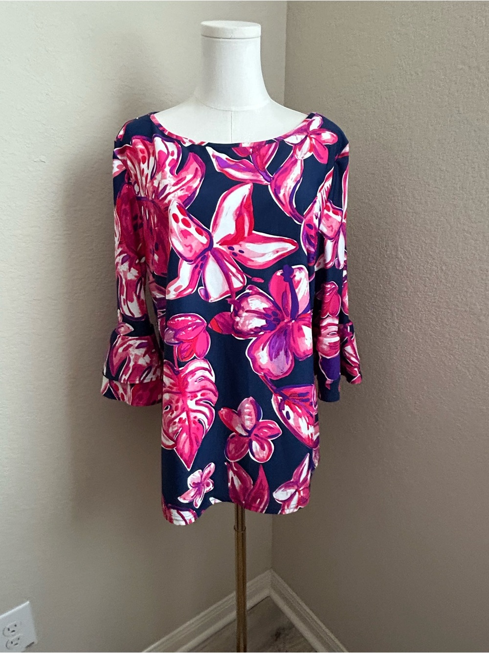 Navy Tunic with Pink Floral Print